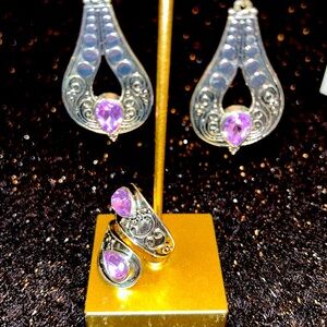 PURPLE SILVER EARRINGS AND RING